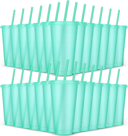 24 Pack Plastic Tumblers with Lids and Straw, Reusable Cups with Lids and Straws Colorful Cups for Cold Drink Iced Coffee, Plastic Tumbler Bulk for Party Birthday Gifts (24 oz, Stylish Colors)