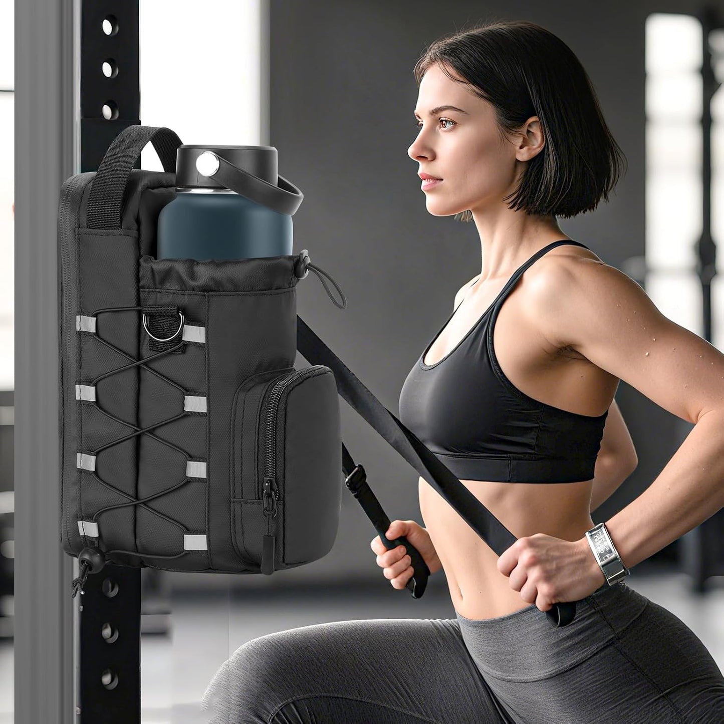 Magnetic Gym Bag Water Bottle Holder for Men and Women, Upgraded Magnetic Gym Bag, Water Bottle Holder With Strap (Black)