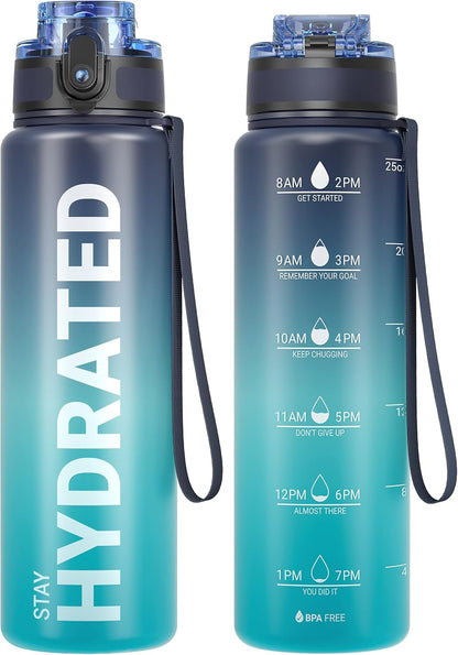 Sahara Sailor Water Bottle 32oz, Durable and Leakproof Water Bottles Motivational with Time Marker, Tritan, BPA Free, Wide Mouth with Easy Clean Brush for Gym, Travel, Home, School, Office (1 Bottle)