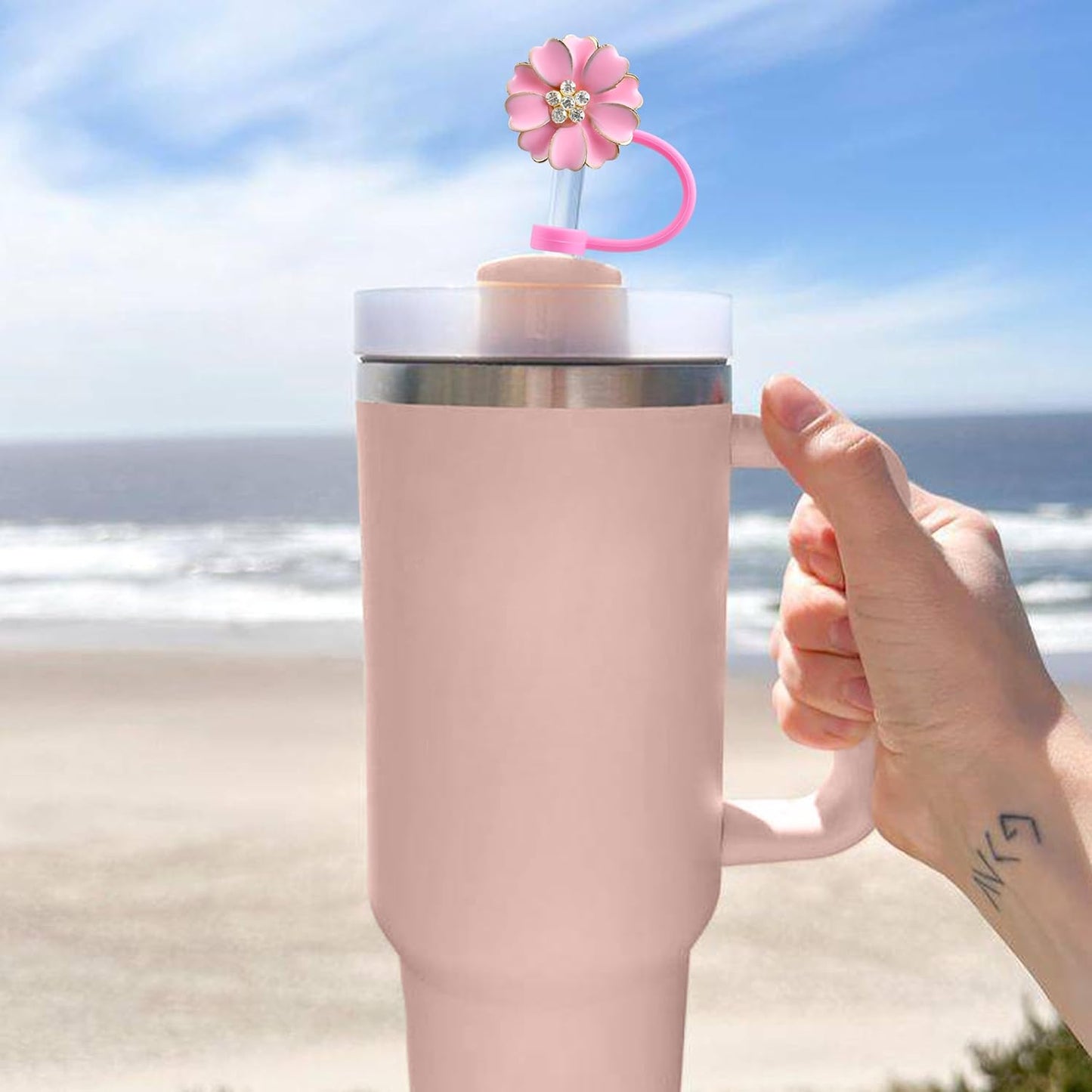 Cute Straw Cover Cap for Stanley Cup Accessories,Bling Straw Toppers for Stanley Tumbler 40&30 oz,Reusable Straws Tips Protectors Compatible with 10mm Straws