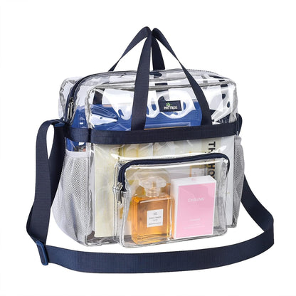 MAY TREE Clear Bag for Stadium Events, 12×5.5×12 Clear Tote Lunch Bag with Non-detachable Reinforced Straps for Work, Sporting Events and Gym, Black