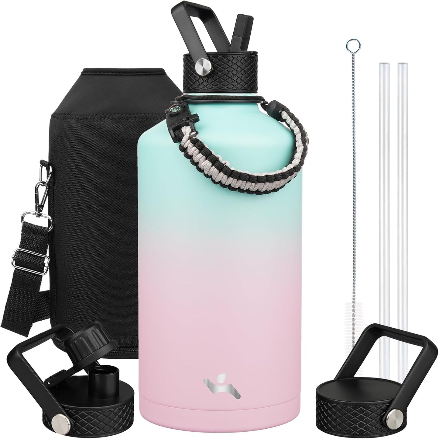 Konokyo 22oz Stainless Steel Bottles with 3 Lids Sport Insulated Water Bottle,Mint