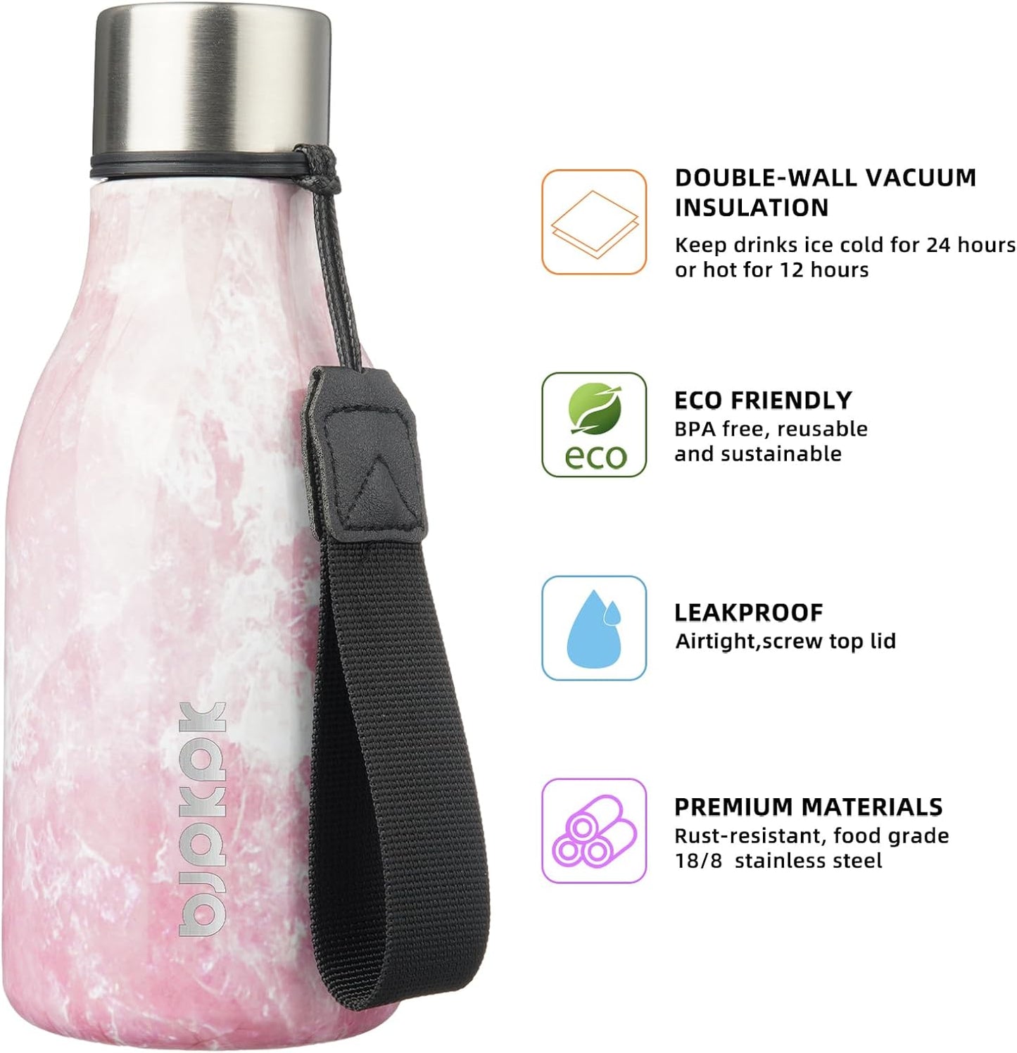 BJPKPK Insulated Water Bottles, 18 oz Stainless Steel Metal Water Bottle with Strap, BPA Free Leak Proof Jugs, Mugs, Flasks, Reusable Thermal Flasks for Sports & Travel, Black - Colors A