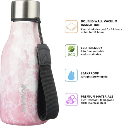 BJPKPK Insulated Water Bottles, 18 oz Stainless Steel Metal Water Bottle with Strap, BPA Free Leak Proof Jugs, Mugs, Flasks, Reusable Thermal Flasks for Sports & Travel, Black - Colors A