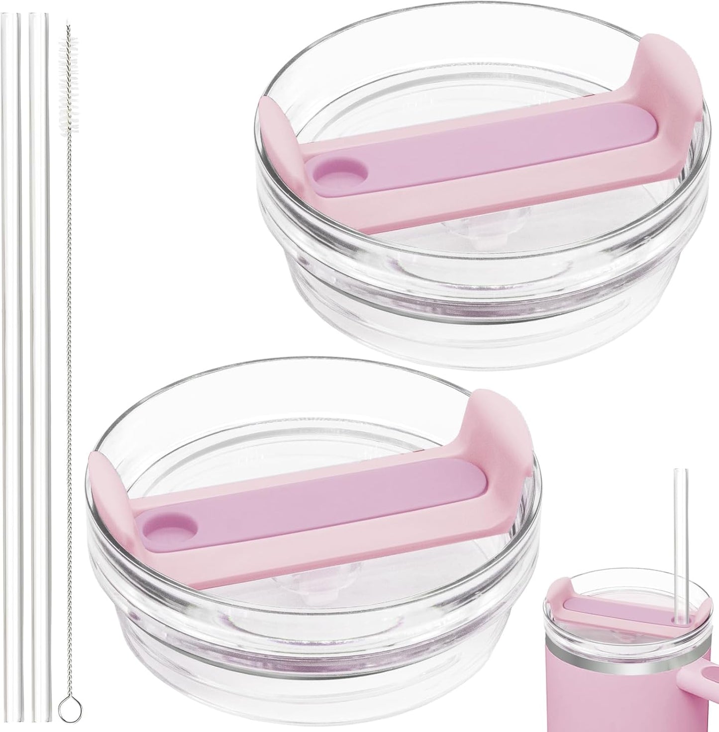 40oz Tumbler Lid Compatible for Stanley, 2 Pack Replacement Tumbler Lids Fit for Stanley Quencher 2.0 Tumbler 40 OZ, with Straws and Cleaning Brush (Orchid)