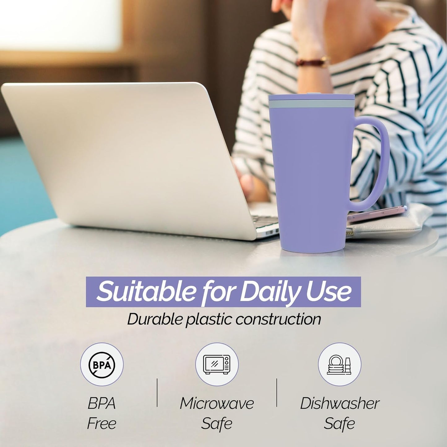 Copco Cone Desk Mug, 16 oz - Double Wall Insulated Coffee Mug with Twist-Off Lid, Handle & Slide Tab - Travel-Friendly Cup for Hot or Cold Drinks, BPA-Free, Microwave & Dishwasher Safe (Brown)