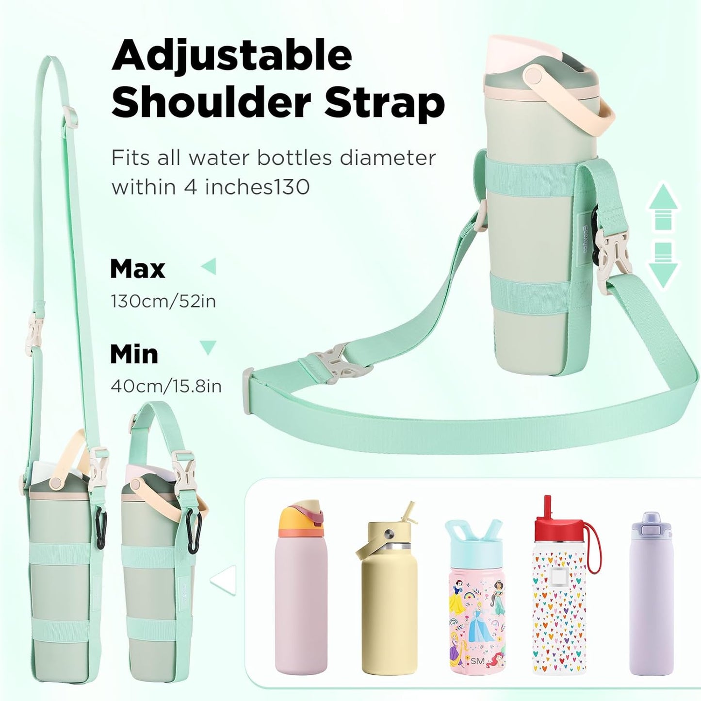 EasyAcc Water Bottle Holder Strap Sling, for Owala FreeSip 24 32 40 oz, Hydro Flask, Cirkul, Yeti, Stanley Flip, Universal Water Bottles, with Carabiner, for Walking Curise Travel (Bottle Excluded)