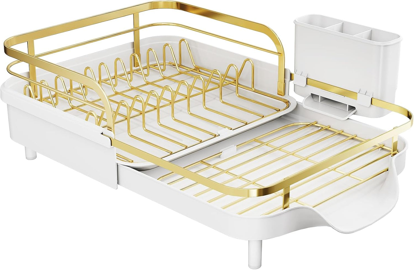 SAYZH Dish Drying Rack - Expandable Dish Rack for Kitchen Counter, Rust-Resistant Dish Drainer with Utensil Holder and Raised Guardrail, Kitchen Organizer for Cup and Bottle (Black)
