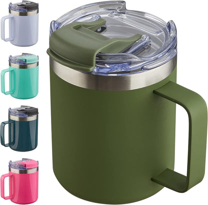 12oz Insulated Coffee Mug Cup with Handle, Stainless Steel Travel Coffee Mug with Flip Lid, Double Wall Vacuum Coffee Tumbler, Navy