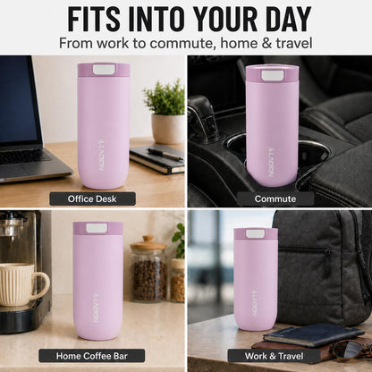 LAOION 17 oz Insulated Coffee Tumbler, Stainless Steel Travel Coffee Mug with Slider Lid, Reusable Iced Coffee Cup for Office, Car, Commute, Gray