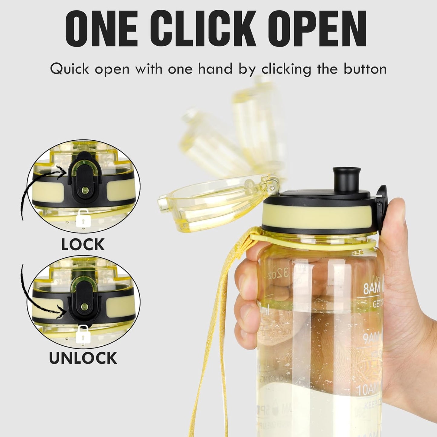 OLDLEY Water Bottle, 32oz Motivational Sports Water Bottle with Time Marker - Times to Drink - Tritan, BPA Free, Wide Mouth Leakproof, Clear (1 Bottle)