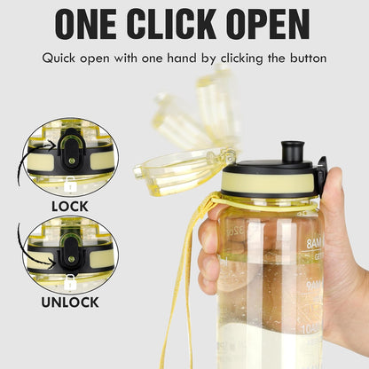 OLDLEY Water Bottle, 32oz Motivational Sports Water Bottle with Time Marker - Times to Drink - Tritan, BPA Free, Wide Mouth Leakproof, Clear (1 Bottle)