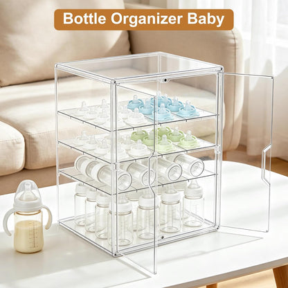 ERTIUANIO Baby Bottle Organizer – 3 Tier Bottle Storage Organizer Baby for Nipples, Pump Parts, Food Jars – Clear Acrylic Bottle Station Organizer for Countertop and Kitchen, Gifts for New Mom