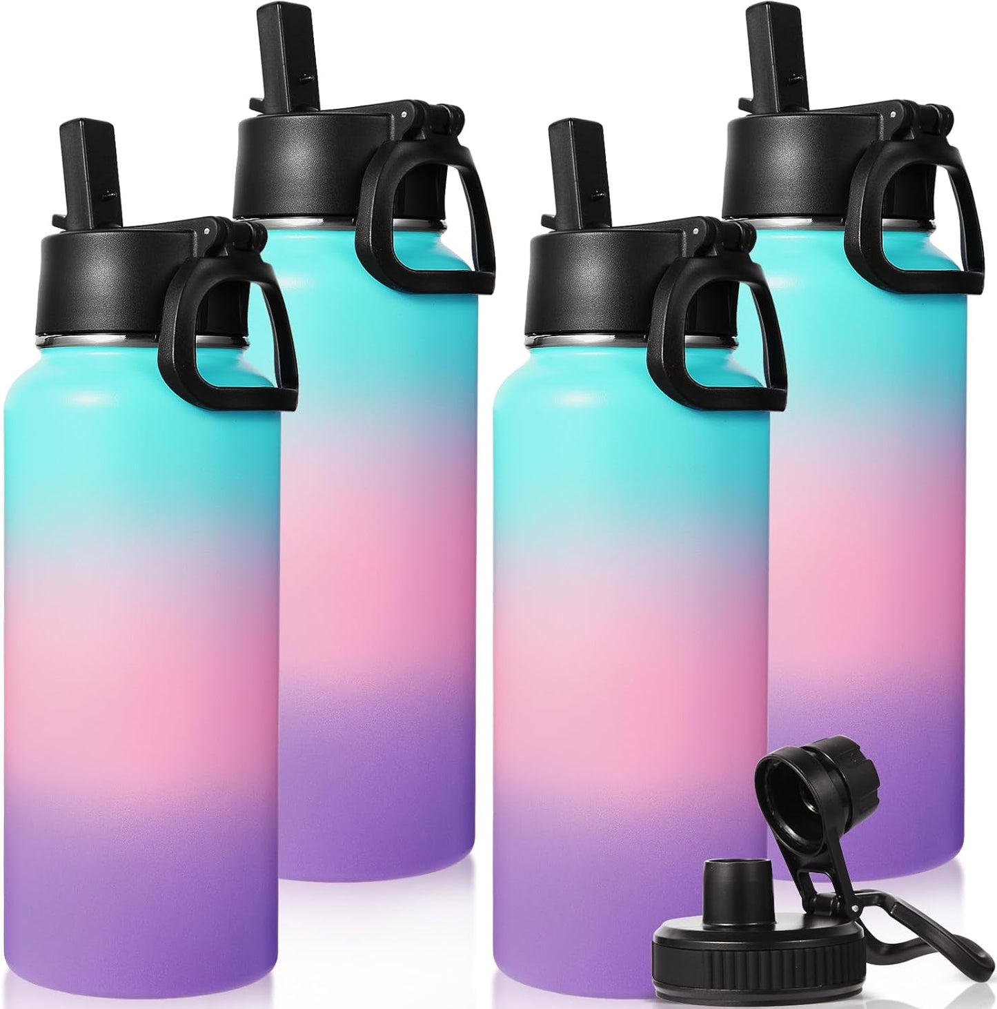 Neihepal 32 oz Insulated Water Bottle with 2 Lids (Straw & Spout Lid), 18/8 Stainless Steel Double Wall Water Bottles for Gym, Travel, Camping, Sports (Silver,1 Pack)