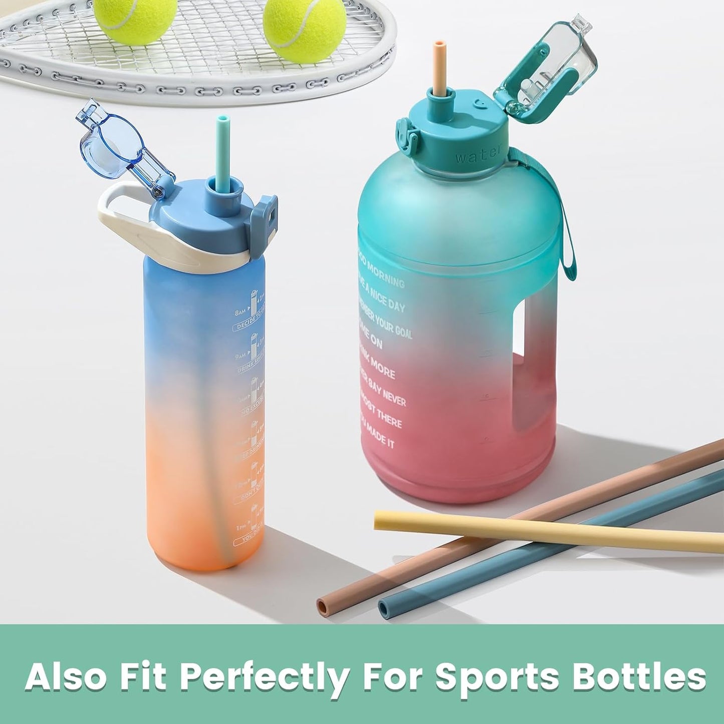 12 Pack Extra Long 14.5 inch Reusable Silicone Straws for Stanley 40 oz Tumbler 1 Gallon 128 75 64 OZ Tumbler, Large Water Bottle -Wine Bottle - Flexible Drinking Straws with 2 Cleaning Brushes