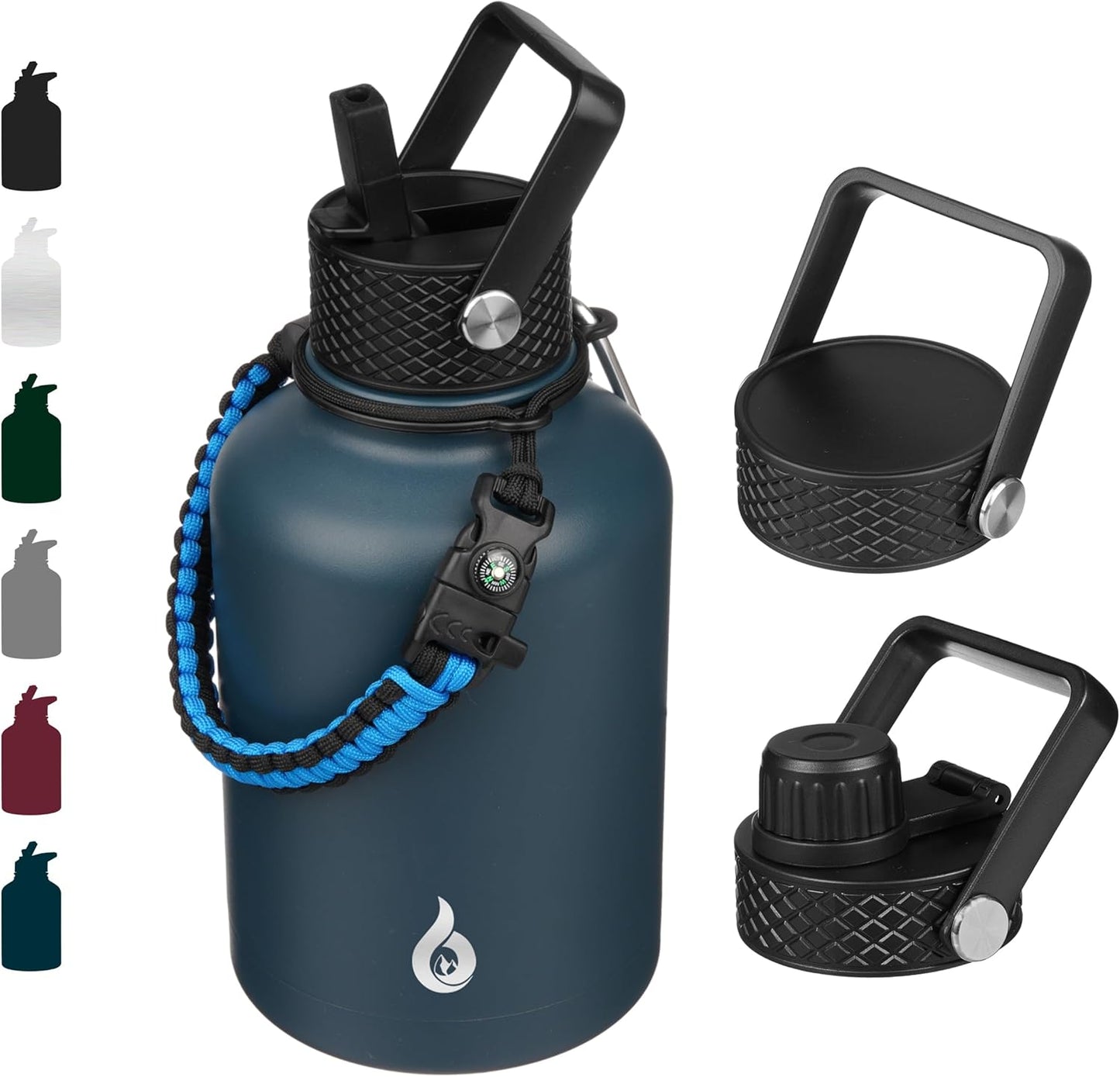 BJPKPK Insulated Water Bottles with Straw Lid, 40oz Stainless Steel Water Bottles with 3 Lids, BPA Free Leakproof Thermo, Tumblers, Cups for Sports, Gym- Midnight - Colors A