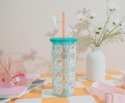 Silver Buffalo Sanrio Hello Kitty and Friends Plastic Boba Tumbler with Lid and Straw Featuring Hello Kitty, Cinnamorroll, Kuromi, My Melody, Badtz Maru, Keroppi, Chococat, and Pompompurin, 24 Ounces