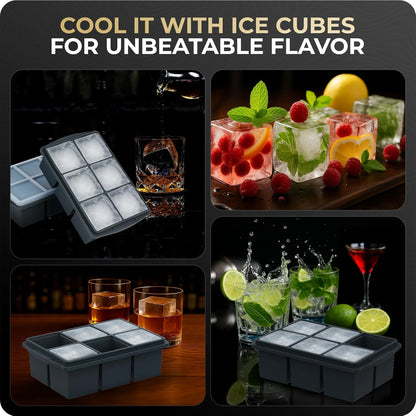 Large Ice Cube Trays for Whiskey, Silicone Ice Cube Tray, with Reinforced Steel Ring Top, Makes 12 perfect 2-in ice cubes, Square Ice Tray for Cocktails, Whiskey, Coffee. (2 Pack)