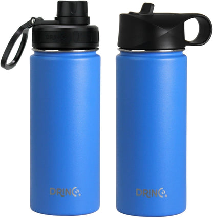 Drinco Stainless Steel Water Bottle Spout Lid Vacuum Insulated Double Wall Water Bottle Wide Mouth (40oz 32oz 22oz 18oz 14oz) Leak Proof Keep Cold Sport Camping Hiking (22 oz, 22oz Black)