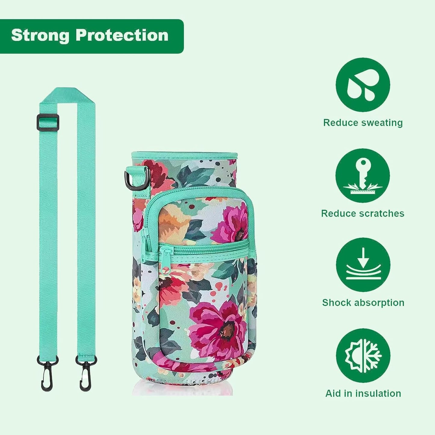 Water Bottle Holder with Strap, Insulated Crossbody Sling Bag, Carrier with Phone Pocket for Walking Hiking Camping Fishing