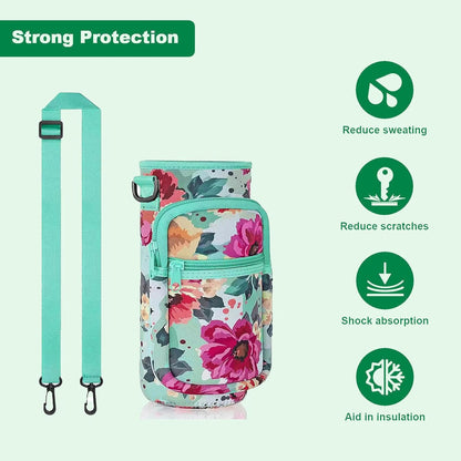 Water Bottle Holder with Strap, Insulated Crossbody Sling Bag, Carrier with Phone Pocket for Walking Hiking Camping Fishing