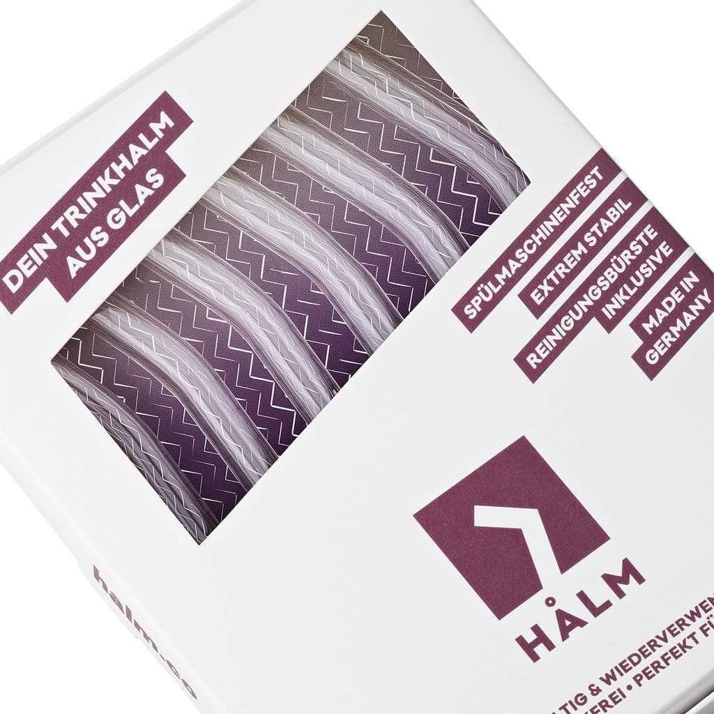 Halm Glass Straws - 6 Long 12 inch Bent Stanley Cup Replacement Drinking Straws + Plastic-Free Cleaning Brush - Perfect for Bottles & Quencher - Made in Germany - Dishwasher Safe - Eco-Friendly
