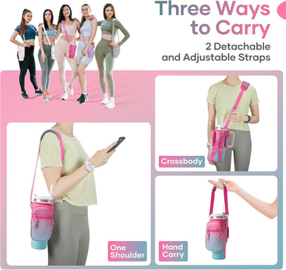 linmaya Water Bottle Carrier Bag for Stanley Cup 40/30oz with Phone Holder Pockets,Neoprene Water Bottle Cross-body Bag with Adjustable Shoulder & Hand Strap Stanley Cup Accessories
