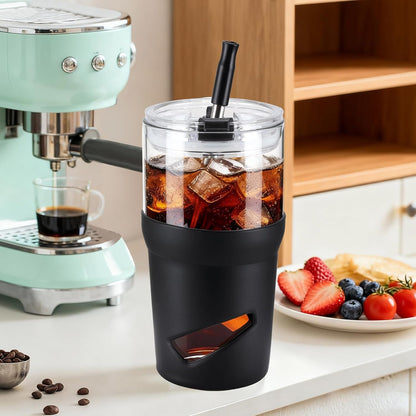 Glass Tumbler with Lids and Straws, 20 oz Iced Coffee Cup and Smoothie Cup with Bamboo Lid and On the go Lid,Glass Cups With Straws