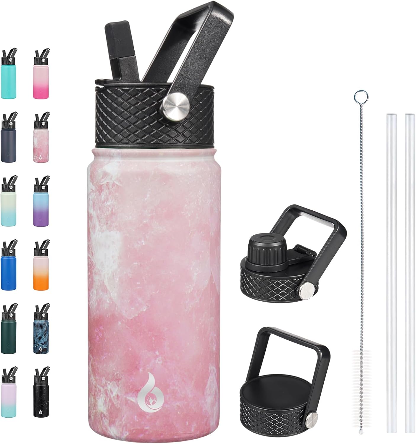 BJPKPK Insulated Water Bottles with Straw Lid, 40oz Stainless Steel Water Bottles with 3 Lids, BPA Free Leakproof Thermo, Tumblers, Cups for Sports, Gym- Midnight - Colors B