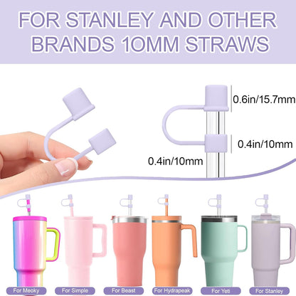 7Pcs Straw Cover Cap for Stanley Cup,Simple 10mm(0.4inch) Silicone Straw Toppers for Stanley 40&30oz Tumbler Accessories-Multicolor