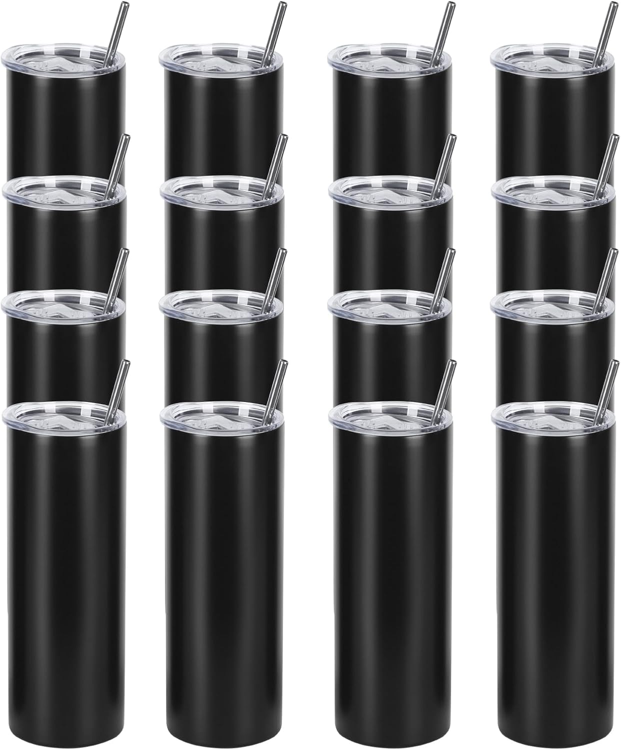 8 Pack 20 Oz Straight Skinny Tumblers, Individually Gift Boxed Stainless Steel Slim Skinny Tumbler Set Bulk, 20 Oz Insulated Slim Thin Travel Tumbler Cup for Diy, Silver
