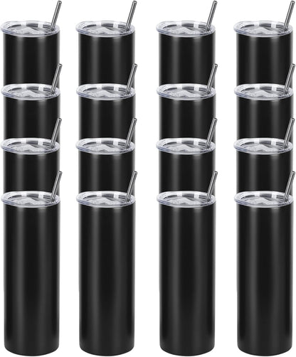 8 Pack 20 Oz Straight Skinny Tumblers, Individually Gift Boxed Stainless Steel Slim Skinny Tumbler Set Bulk, 20 Oz Insulated Slim Thin Travel Tumbler Cup for Diy, Silver