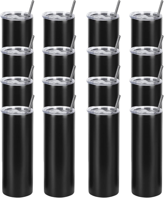 8 Pack 20 Oz Straight Skinny Tumblers, Individually Gift Boxed Stainless Steel Slim Skinny Tumbler Set Bulk, 20 Oz Insulated Slim Thin Travel Tumbler Cup for Diy, Silver