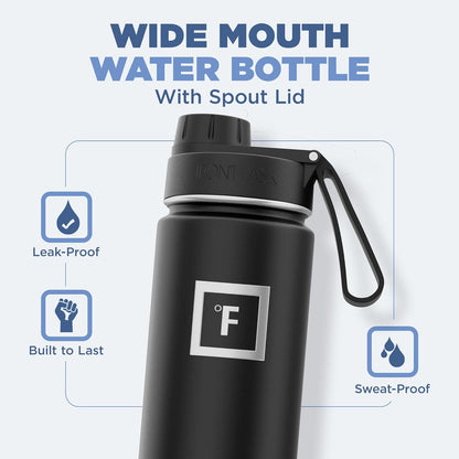 IRON °FLASK Camping & Hiking Hydration Flask with Straw, Wide Mouth Insulated Stainless Steel Sports Water Bottle - 22 oz Aurora