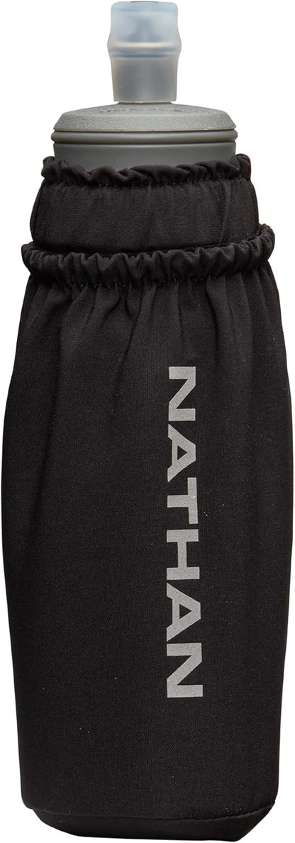 Nathan Handheld Soft Flask 18oz - Exo-Draw Insulated Collapsible Bottle - Grip-Free Strap & Rigid ExoSpine for Comfort/Support - Breathable Mesh Strap - Ideal Running/Hiking, Pinnacle, Black