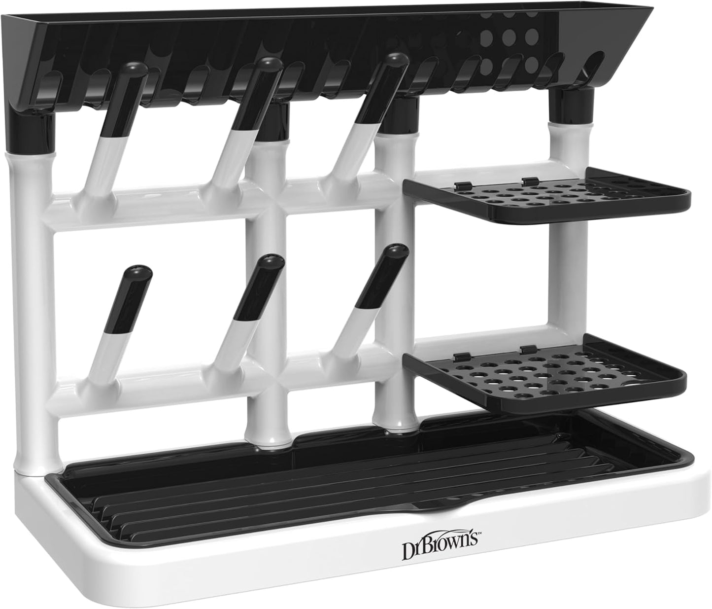 Dr. Brown's Baby Bottle Drying Tower, Stand-Up Countertop Drying Rack with Organized Storage for Baby Essentials, Space Saving Vertical Rack, Black/White