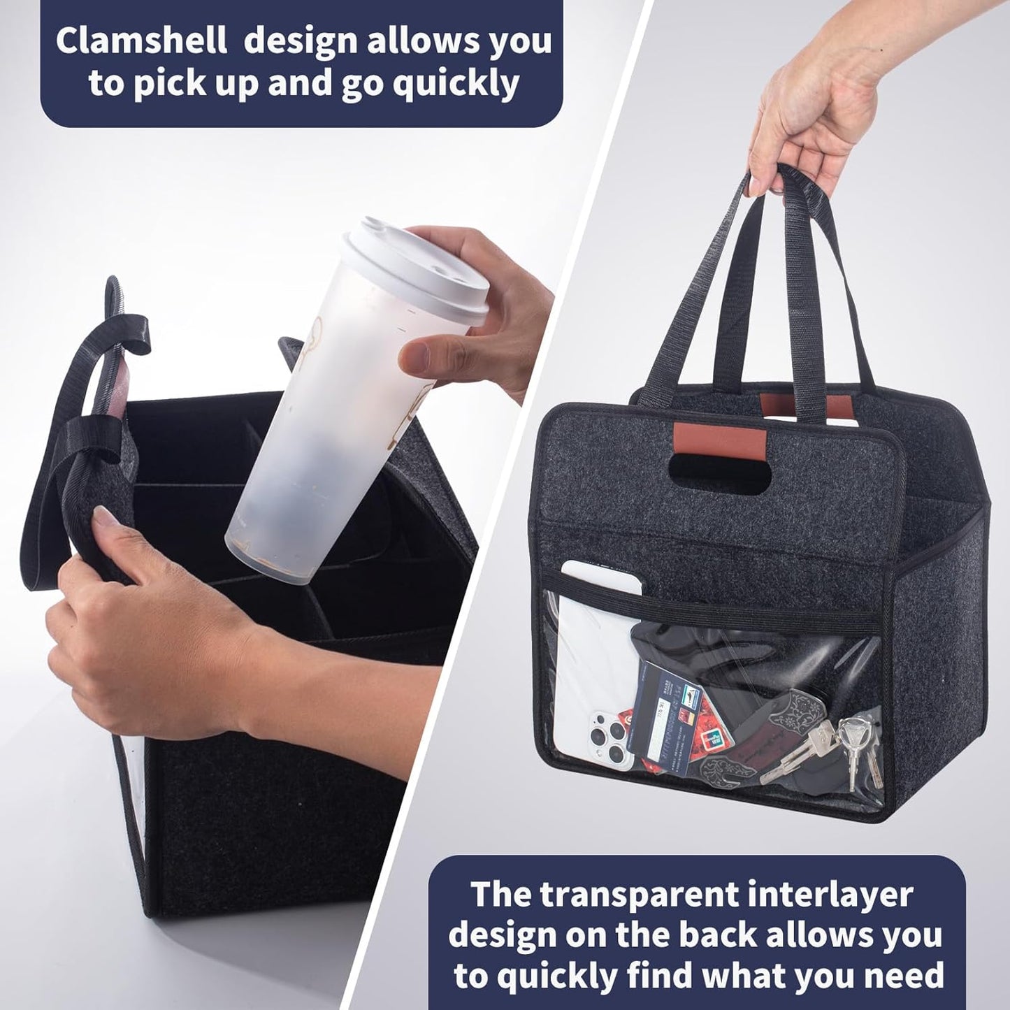 Foyego 4 Cup Drink Carrier with Handle, Reusable Insulated Drink Caddy Drink Holder for Car, Folding Portable Coffee Cup Holder Bag for Travel and Delivery