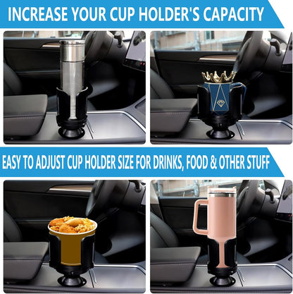 Cup Holder Expander for Car with Adjustable Holder & Base, Compatible with 10 to 64 oz Yeti Ramblers, Stanley, Hydro Flask, Nalgene, Hold 2.9" to 5.5" Large Bottles Mugs Food Drink, Car Cup Holder