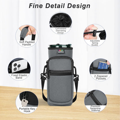 Nuovoware Water Bottle Carrier Bag,25oz/40oz/64oz Bottle Pouch Holder,Adjustable Shoulder Hand Strap 2 Pocket Sling Neoprene Sleeve Sports Accessories for Hiking Travelling Camping