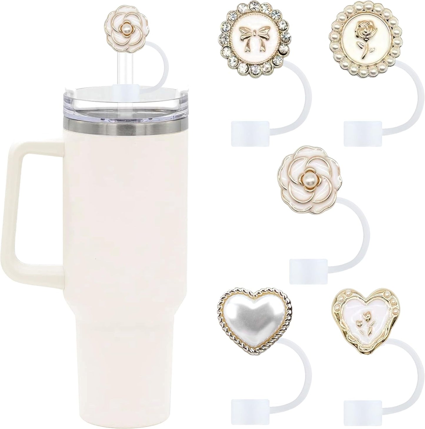 Cute Straw Cover Cap for Stanley Cup Accessories,Bling Straw Toppers for Stanley Tumbler 40&30 oz,Reusable Straws Tips Protectors Compatible with 10mm Straws
