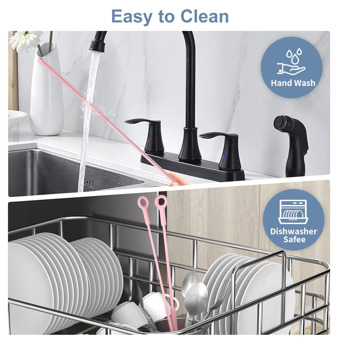Silicone Cleaning Brush Kit,Water Bottle and Straw Cleaner Brush Set for Tumbler,Baby Bottle,Breast Pump Part,Nipple,Sippy Cup,Glass,Dishwasher Safe,BPA Free,3 Pcs