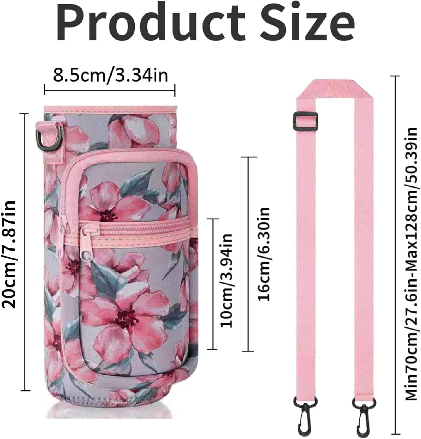Water Bottle Holder with Strap, Insulated Crossbody Sling Bag, Carrier with Phone Pocket for Walking Hiking Camping Fishing