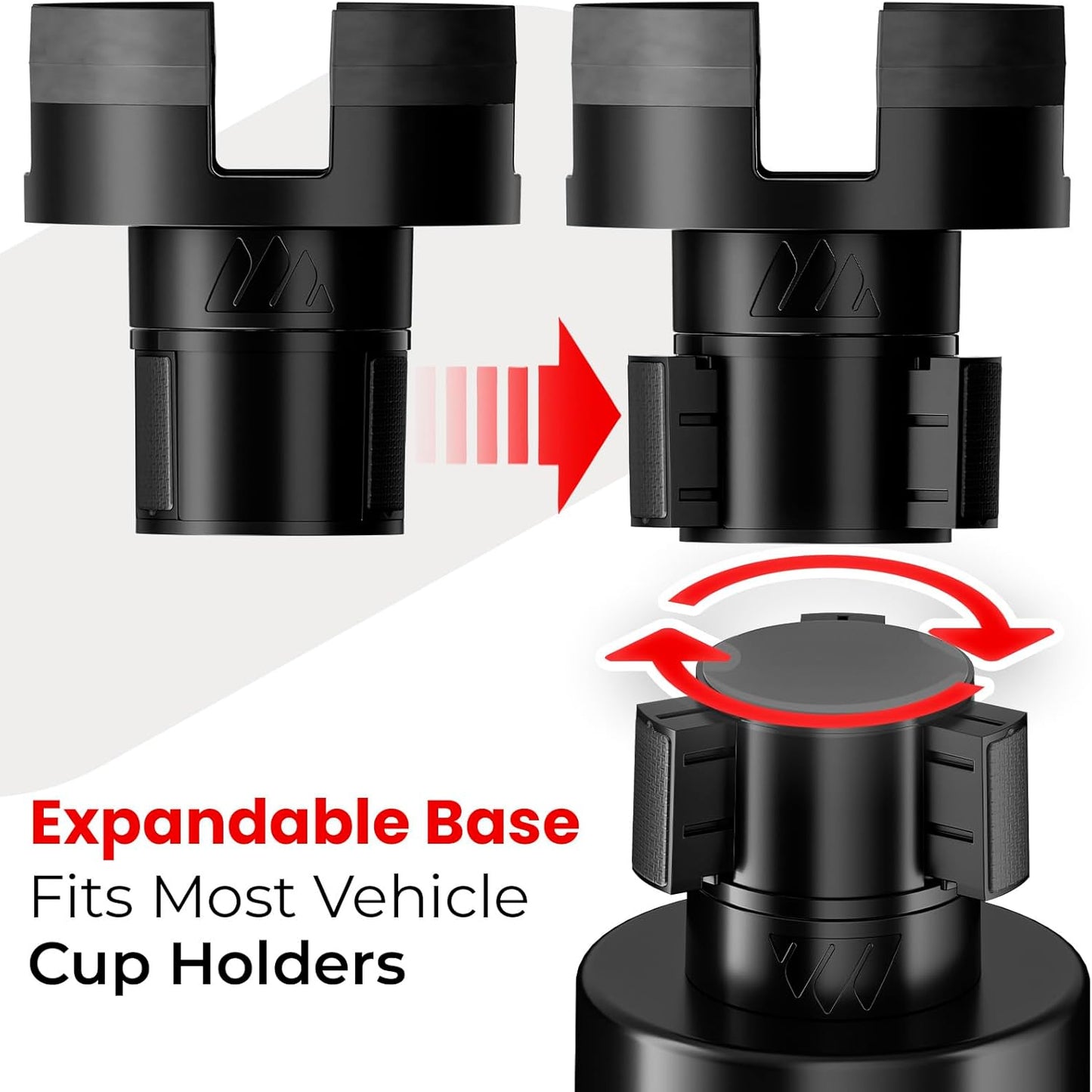 Integral Expandable Mug Holder - YETI 14oz Rambler Cup Holder - Car Cup Holder Expander with Adjustable Base - Rubber Tabs Hold Most Coffee Mugs Ramblers 10oz