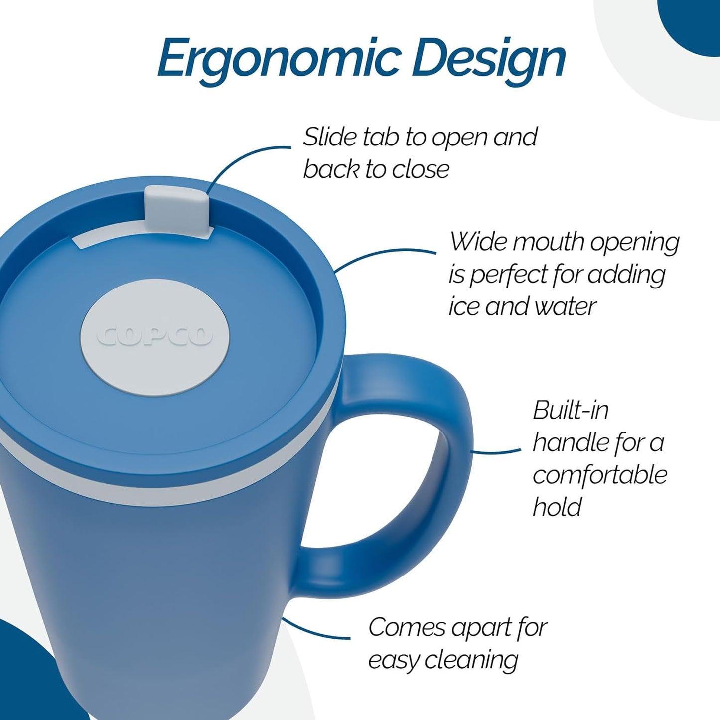 Copco Cone Desk Mug, 16 oz - Double Wall Insulated Coffee Mug with Twist-Off Lid, Handle & Slide Tab - Travel-Friendly Cup for Hot or Cold Drinks, BPA-Free, Microwave & Dishwasher Safe (Brown)