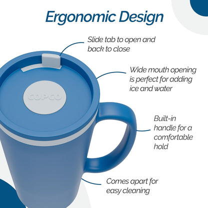 Copco Cone Desk Mug, 16 oz - Double Wall Insulated Coffee Mug with Twist-Off Lid, Handle & Slide Tab - Travel-Friendly Cup for Hot or Cold Drinks, BPA-Free, Microwave & Dishwasher Safe (Brown)
