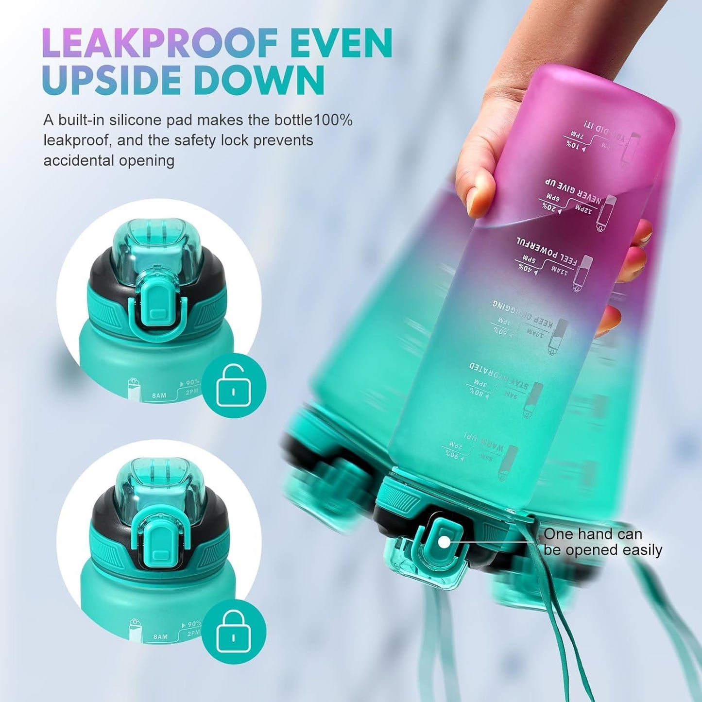 Water Bottle with Straw 1L,Boys Water Bottles with Straw 1 Litre,Waterbottle Leak-Proof Sports Water Bottle,Plastic Drinks Bottles Toxin Free，Bpa-Free (Cyan Black)