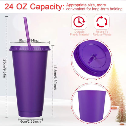 Honeydak 15 Pack Tumbler with Straw and Lid Bulk Cups for Gifts Water Bottle Iced Coffee Travel Mug Cup Reusable Plastic Tumblers for Party Birthdays 24-27 oz (Solid Color)