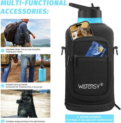 40oz Insulated Water Bottle (Cold for 48 Hrs),BPA Free&Leak Proof,Stainless Steel Water Flask,Water Jug with Straw Spout Lids for Gym,Hiking,Travel,Black Blue