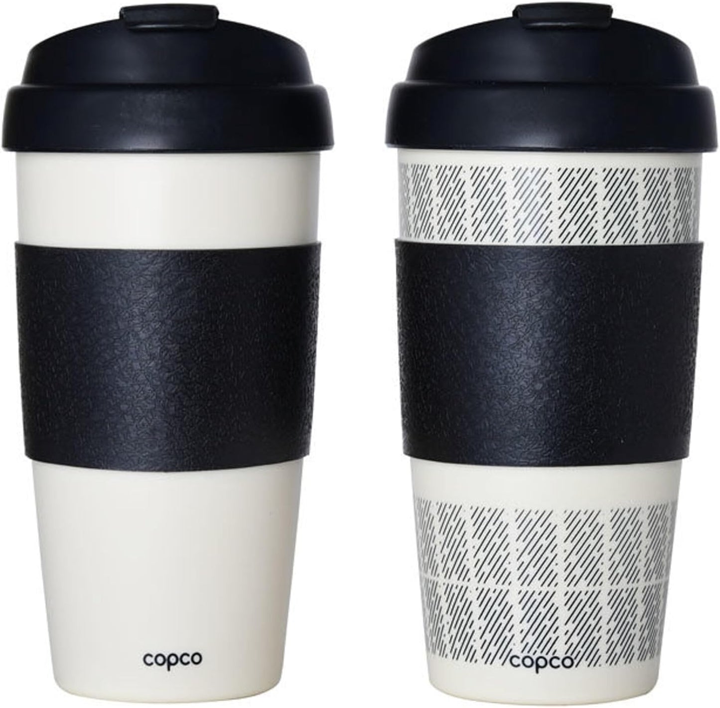Copco 5237160 Reusable, Insulated Double Wall Travel Mugs 16-ounce White/Black , 2 Count ( Pack of 1)
