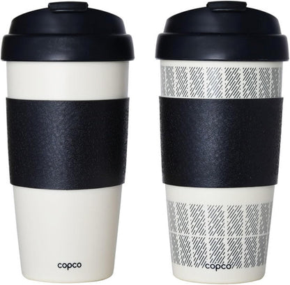 Copco 5237160 Reusable, Insulated Double Wall Travel Mugs 16-ounce White/Black , 2 Count ( Pack of 1)